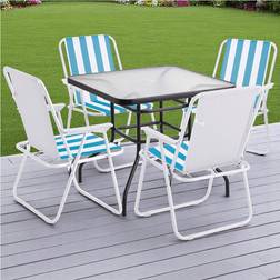 Garden Square Glass Table Folding Chairs 70 cm Patio Dining Set