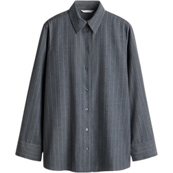 H&M Long Shirt - Dark Grey/Pinstriped