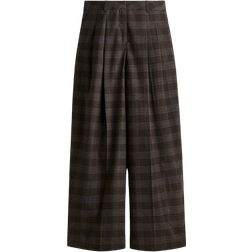 H&M Wide Tailored Trousers - Dark Brown/Checked