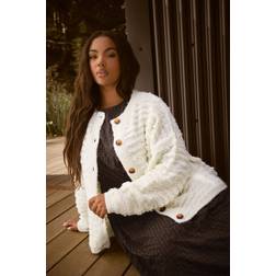Yours Chunky Boucle Knit Cardigan - Ivory White