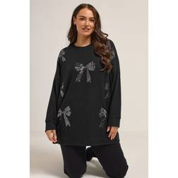 Yours Curve Black Bow Sequin Jumper - Black
