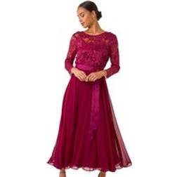 Roman Lace Contrast Bodice Dress - Wine