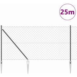 vidaXL Kedjestängsel Med Stolpar Grå 1 x 25 M Stål