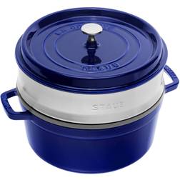 Staub La Cocotte Round Cast Iron with Steamer Dark Blue with lid 5.25 L 26 cm
