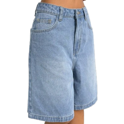 Shein Teen Girls Y2K Fashion Loose Baggy Long Shorts - Light Wash