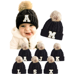 Shein Baby Letter Knitted Hat Soft Warm Comfortable Autumn Winter Black