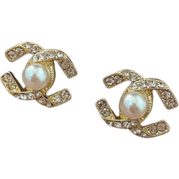 Shein 2pcs Fashionable Luxury Encrusted Criss Cross Pearl Stud Earrings