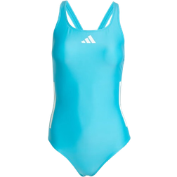 adidas Women's Swimming 3 Stripes C Back Swimsuit - Lucid Cyan/White