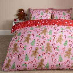 OHS Gingerbread Man Candy Cane Double Duvet Cover Pink