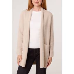 Blue Vanilla Light Brown Fluffy Fleece Open Midi Cardigan -