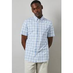 Debenhams Men Blue Check Short Sleeve Shirt - Maine Blue