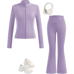 Shein Tween Girls Outdoor Yoga Sports Elastic Comfortable Free Stretch Fashion - Mauve Purple