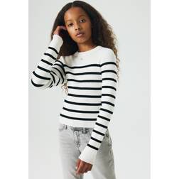 H&M White Striped Rib-Knit Jumper