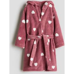 H&M Girls Fleece Dressing Gown - Dark Red/Hearts