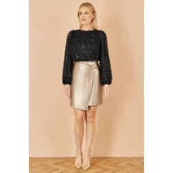 Yumi Faux Leather Wrap Mini Skirt - Gold