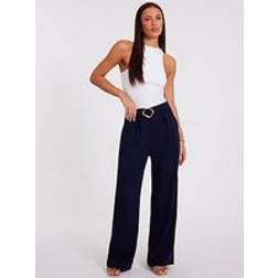 Quiz Navy Buckle Palazzo Trousers - Dark Blue