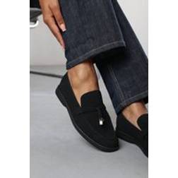 Where's That From Charming Slip On Suede Loafers Metal Trim Tassel - Black