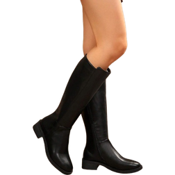 Shein Women's Flat Knee High Boots With V-Cut - Black