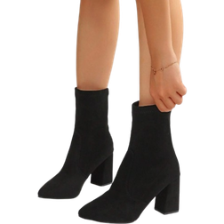 Shein 2025 Classic New Pointed Toe Chunky Heel Women Ankle Boots - Black