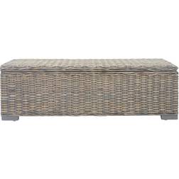 vidaXL Box Grey 110 cm Natural Kubu Rattan Solid Wood Storage Bench
