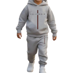 Shein Young Boy Casual Logo Print Hoodie And Pants Set 2-pcs