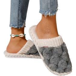 Shein Women Fashion Comfy Round Fluffy Lined Warm Backless House Slippers - Grey