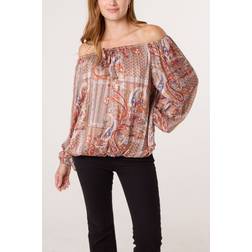 Blue Vanilla Light Brown Bardot Puff Ball Blouse