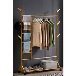 Living and Home Bamboo Garment Rack with Bottom Shelf Clothes Rack