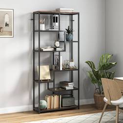 Homcom Industrial Bookcase 7-Tier Rustic Brown Black Book Shelf