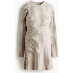H&M Mama Ribstrikket Kjole - Lys Beige