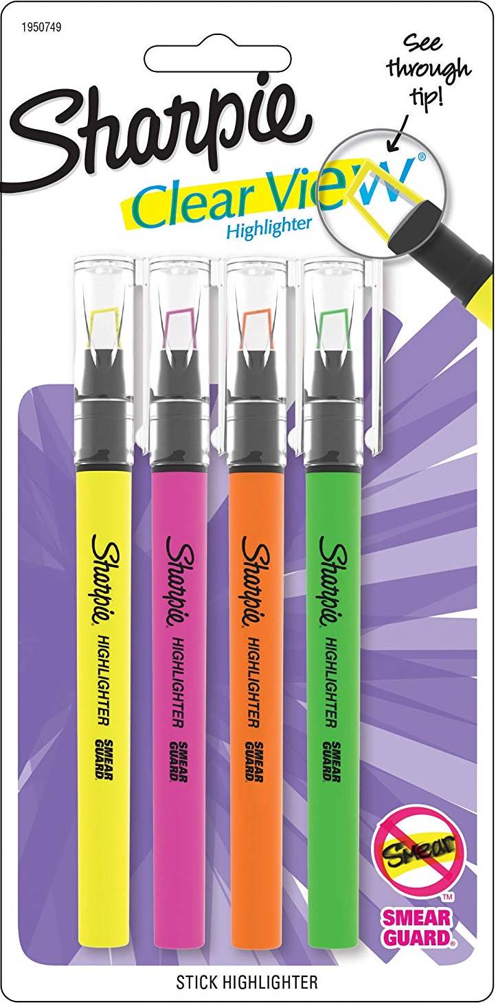 Sharpie Clear View Highlighter Stick Assorted 4 Pack