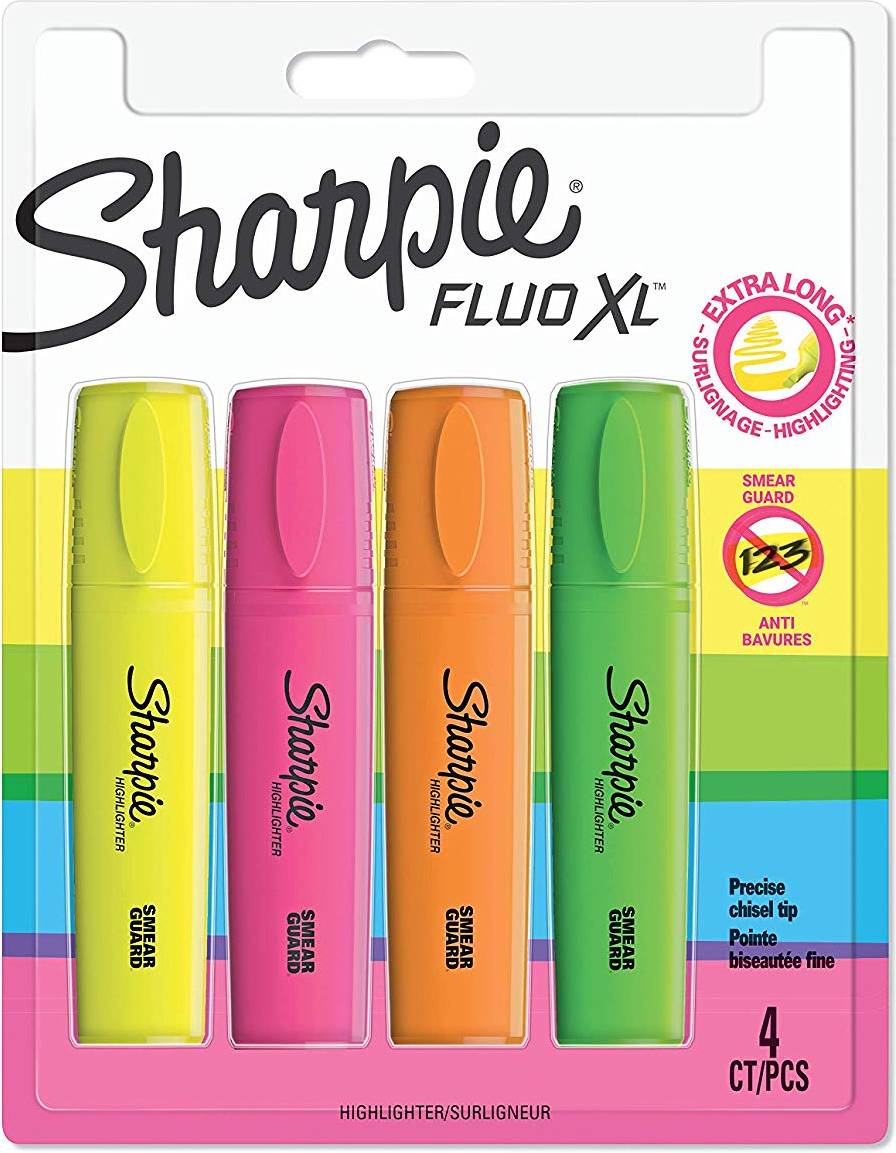 Sharpie Fluo XL Highlighter Chisel Tip Assorted 4 Pack