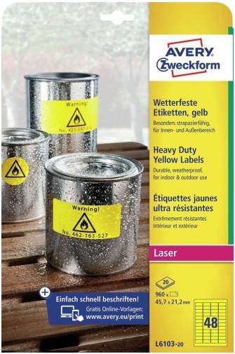 Avery Yellow Weatherproof Labels