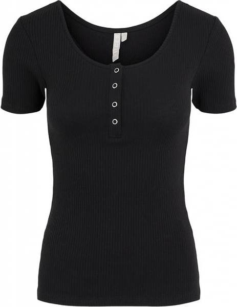 Kitte Ribbed Short Sleeved Top - Black
