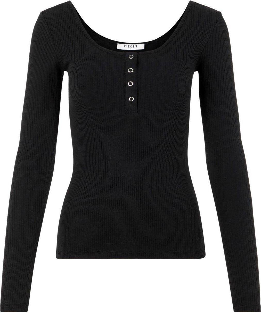 Kitte Button Front Ribbed Top - Black