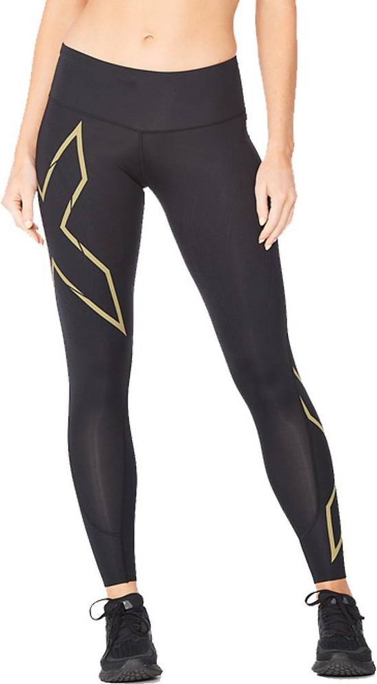 Mid-Rise Compression Tights Women - Black/Gold Reflective