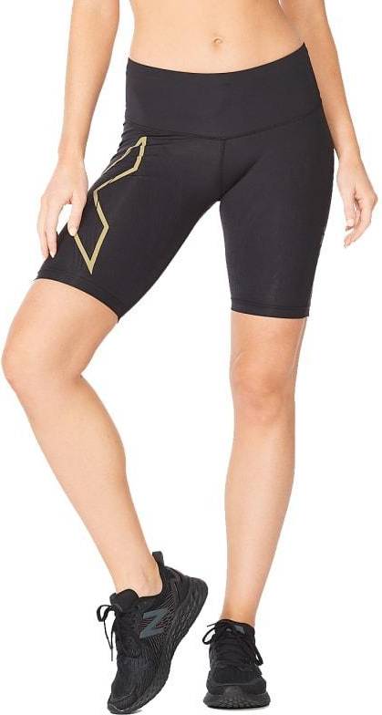 Light Speed Mid-Rise Compression Shorts Women - Black/Gold Reflective