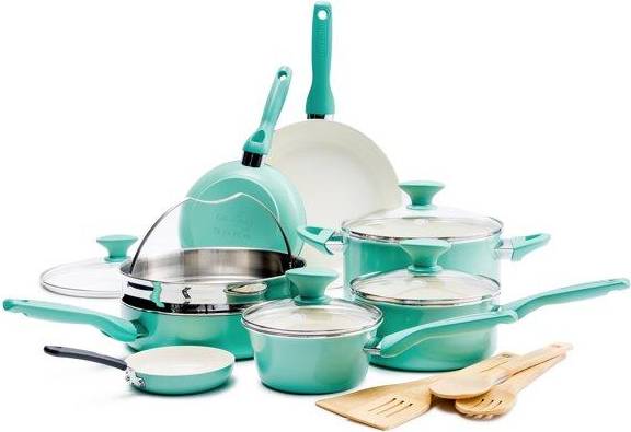 Ceramic cookware GreenPan Rio Turquoise Cookware Set with lid 16 Parts