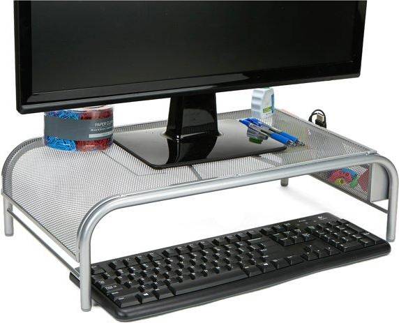 Mind Reader Metal Mesh Monitor Stand Laptop Riser with 2 Compartments