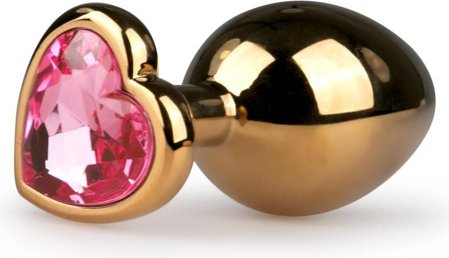Metal Butt Plug with Heart Guld, Rosa Medium