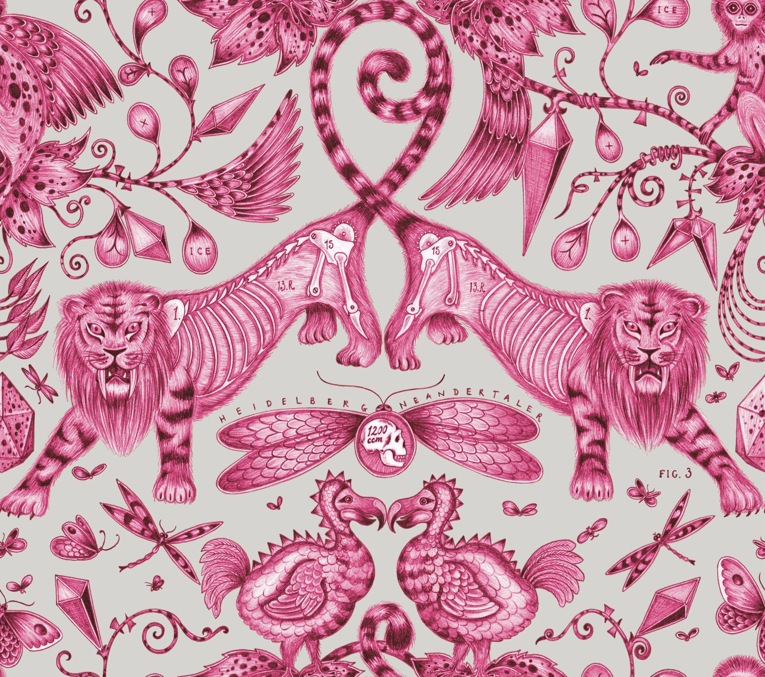 Bizarre Tapete Extinct Magenta Rosa Silber
