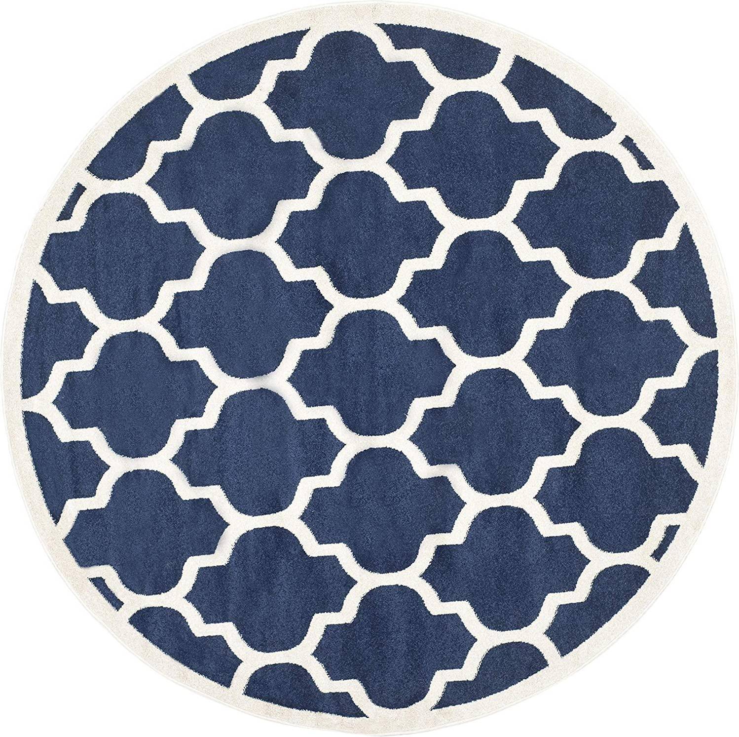 Safavieh Amherst Roderick Geometric Area Rug 7 x 7 Round Navy Beige Blue, Beige 84"
