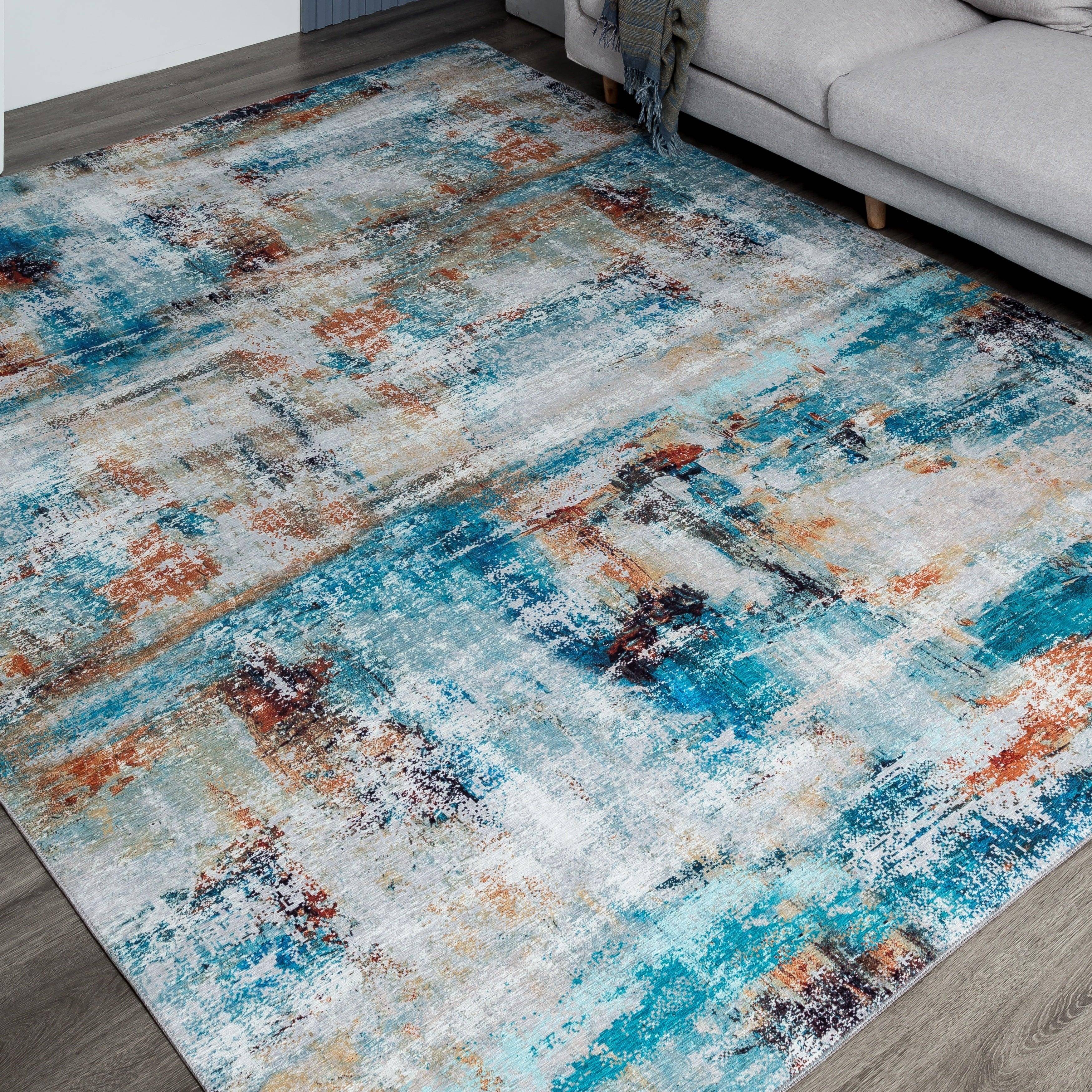 Kalaty Abstract Blue Area Rug Multicolor, Blue