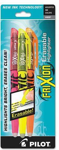 Frixion Lite Erasable Highlighter, Assorted Ink, Chisel, 3/Pack