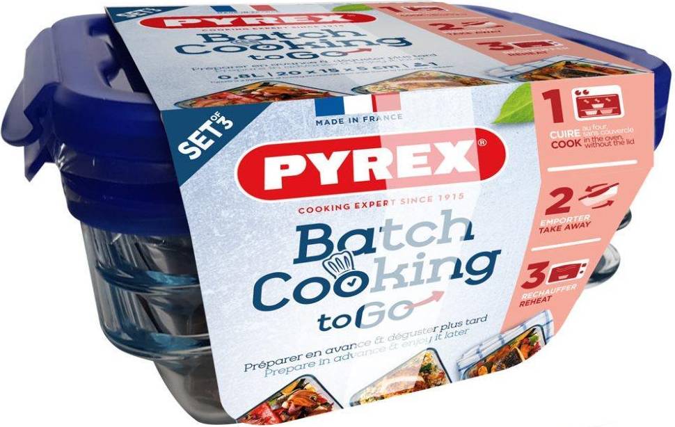 Pyrex Cook & Go Food Container 3pcs 0.8L
