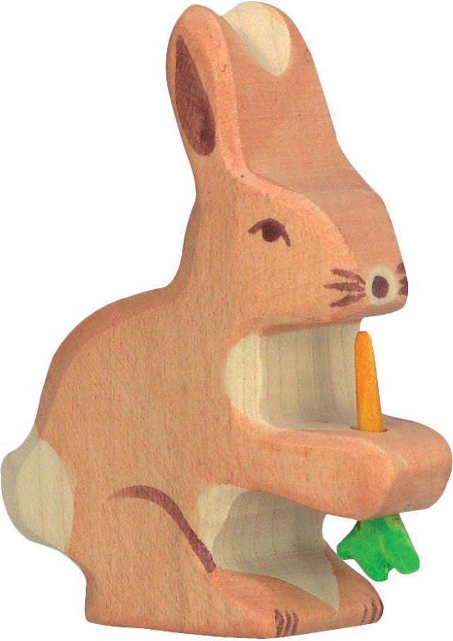 Wooden Rabbit Figurine With Carrot