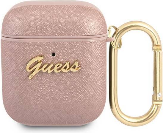 Guess Saffiano Script Metal Collection Skal AirPods Rosa