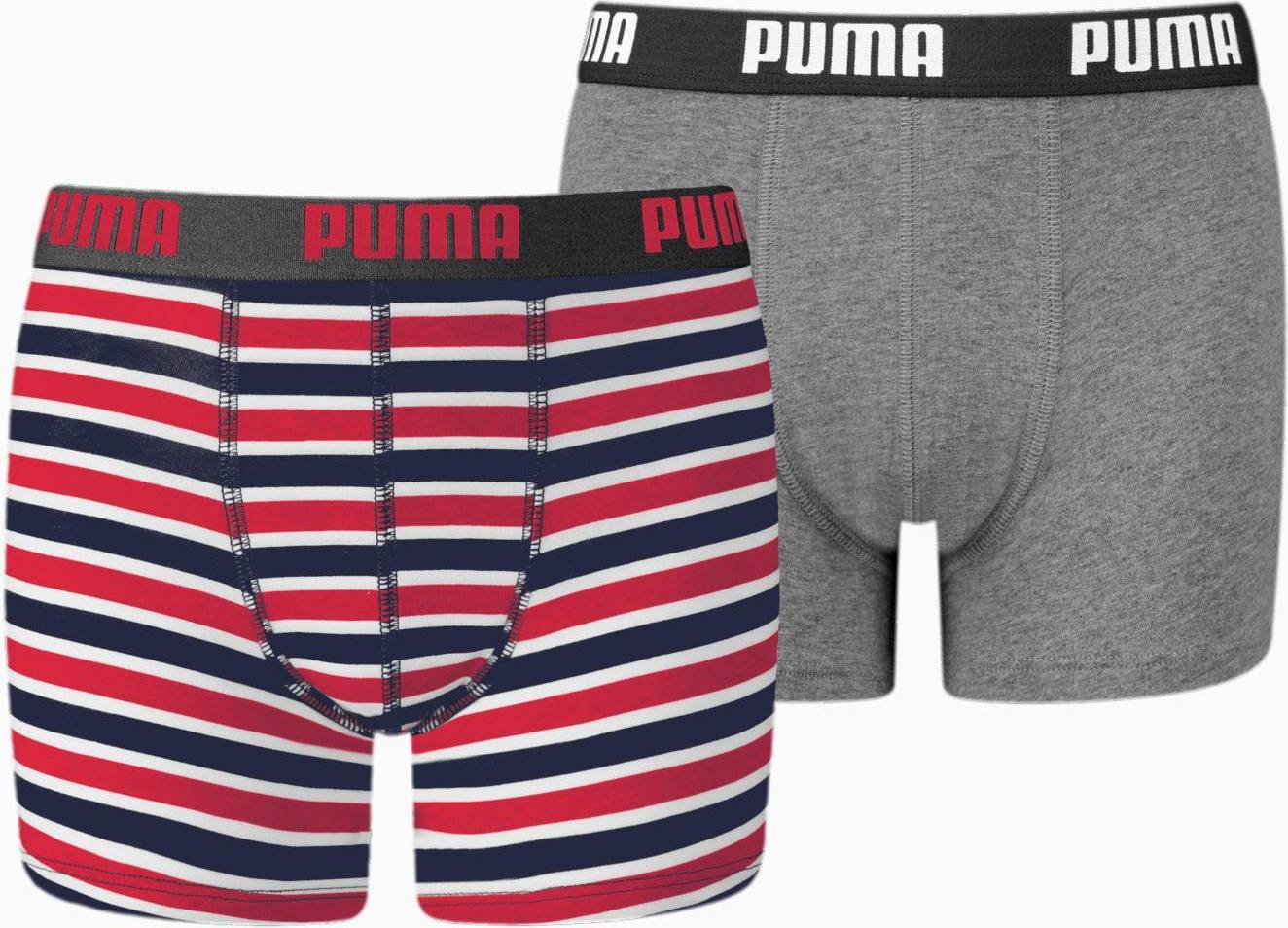 Puma Children's Basic Printed Stripe Boxer Shorts 2-pack - Red/Ribbon Red