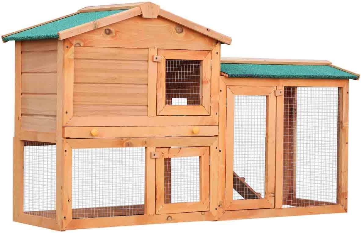Pawhut Water-Resistant Wood Rabbit Hutch With Ramp
