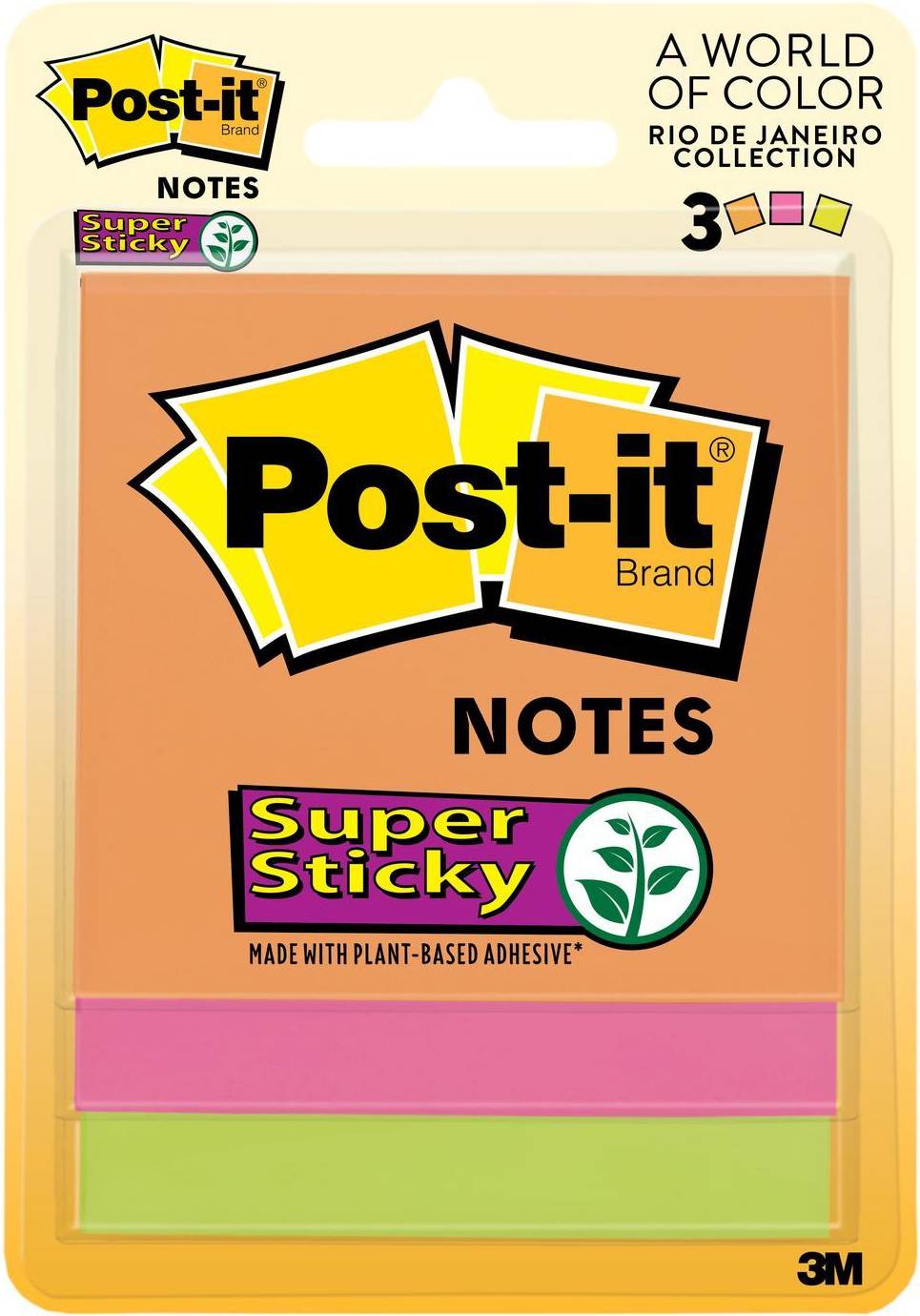 3M Post-it Super Sticky Notes 3in x 3in Rio de Janeiro Collection